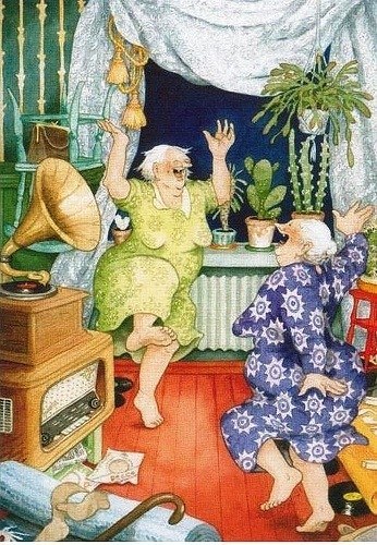 Увидев эти картины финской художницы Inge Look, я поняла что именно так буду проводить время с подругами будучи бабушкой!